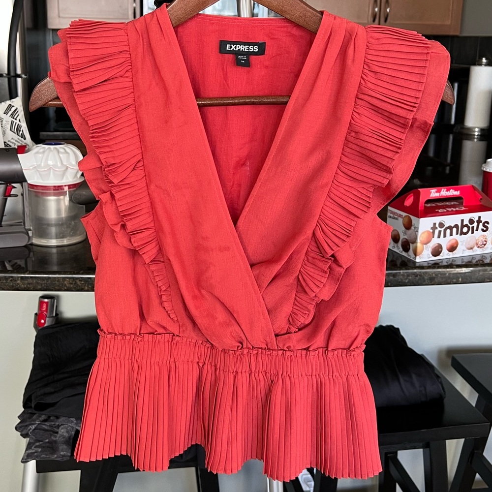Express Rust Orange Ruffle Blouse